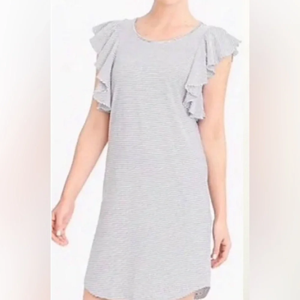J. CREW Women 100% Cotton Black White Mini Dress Size XXL Stripe Ruffle Stretch - Picture 1 of 8